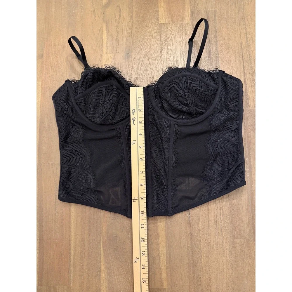 Black Lace Festival Whimsigoth Corset Top Underwire Mesh Bustier Hook Eye Back - Picture 4 of 5